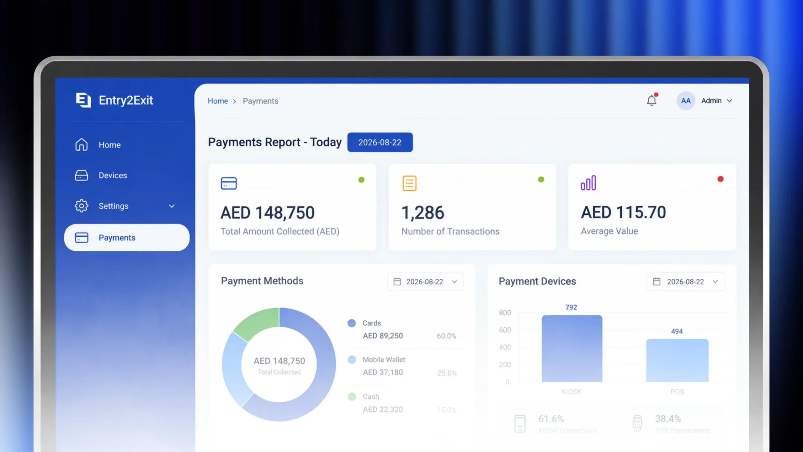 Entry2Exit payment dashboard