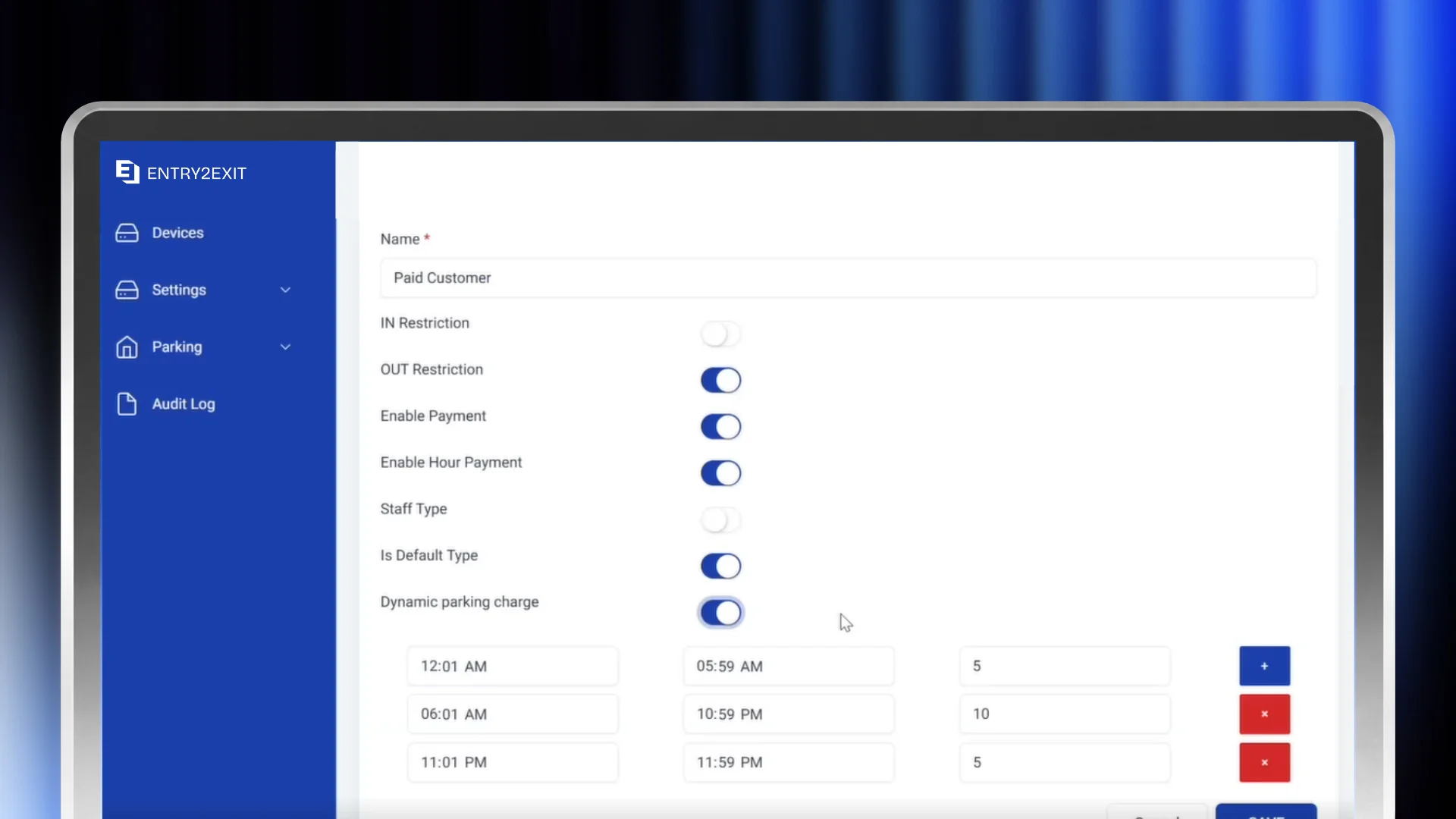 Parking Management System Settings