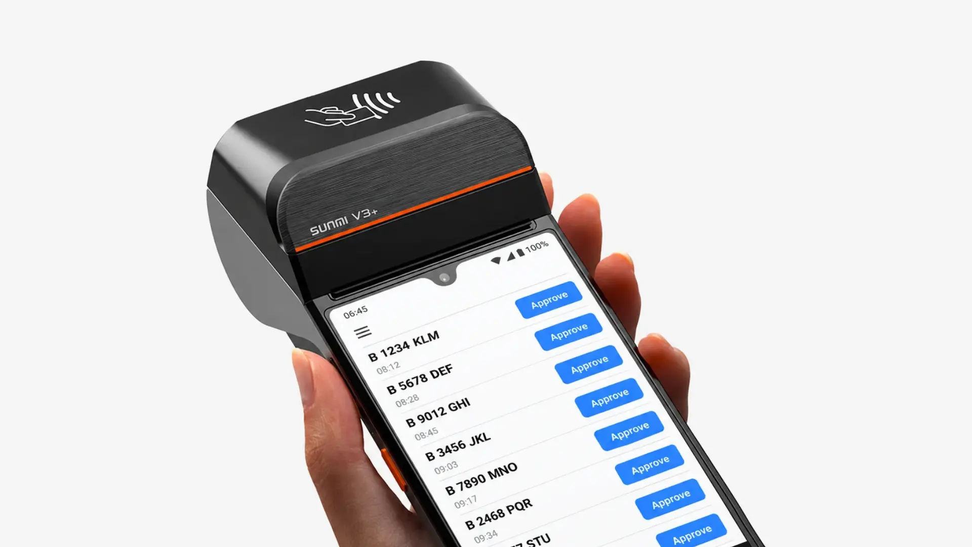 Entry2Exit parking app on a SUNMI V3 handheld device
